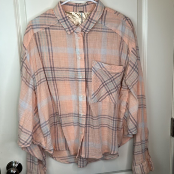 Free People Curie Plaid Dolman Sleeve Button Top - Picture 8 of 15